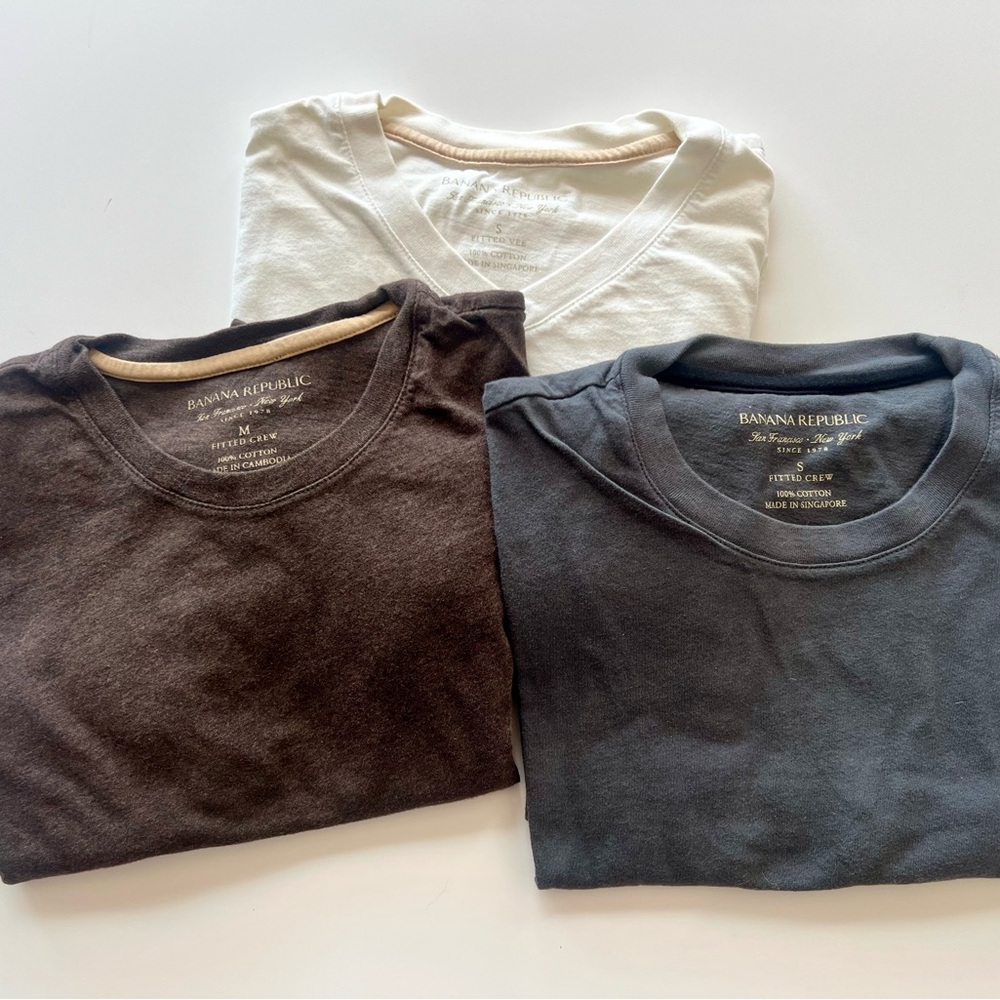 Banana Republic Three Cotton-Blend Crewnecks — White, Charcoal, Brown